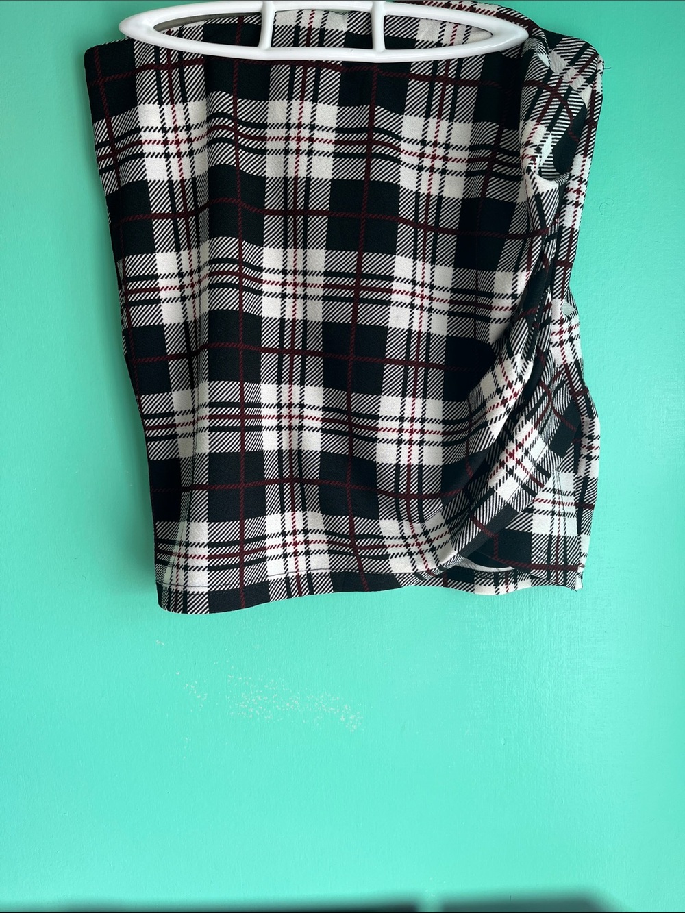 Black & White Plaid Mini Skirt with Red Accent NEW
